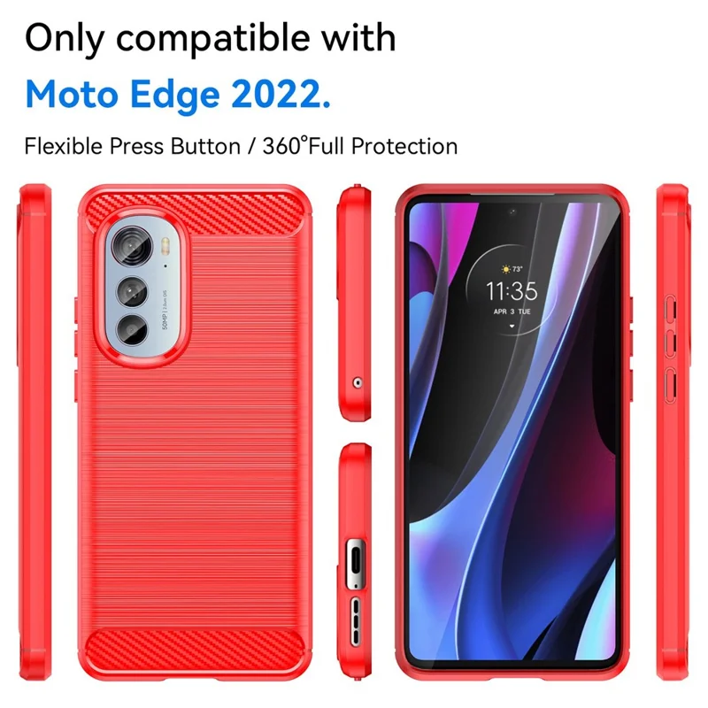 For Motorola Edge (2022) 5G Thickened Phone Case Brushed Carbon Fiber Texture Anti-scratch Back Cover - Red