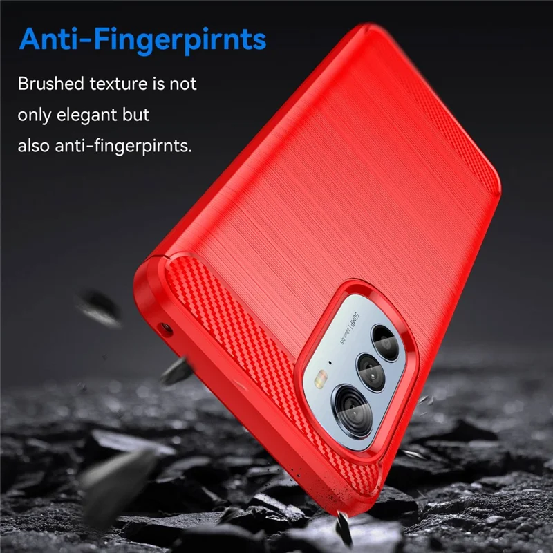 For Motorola Edge (2022) 5G Thickened Phone Case Brushed Carbon Fiber Texture Anti-scratch Back Cover - Red