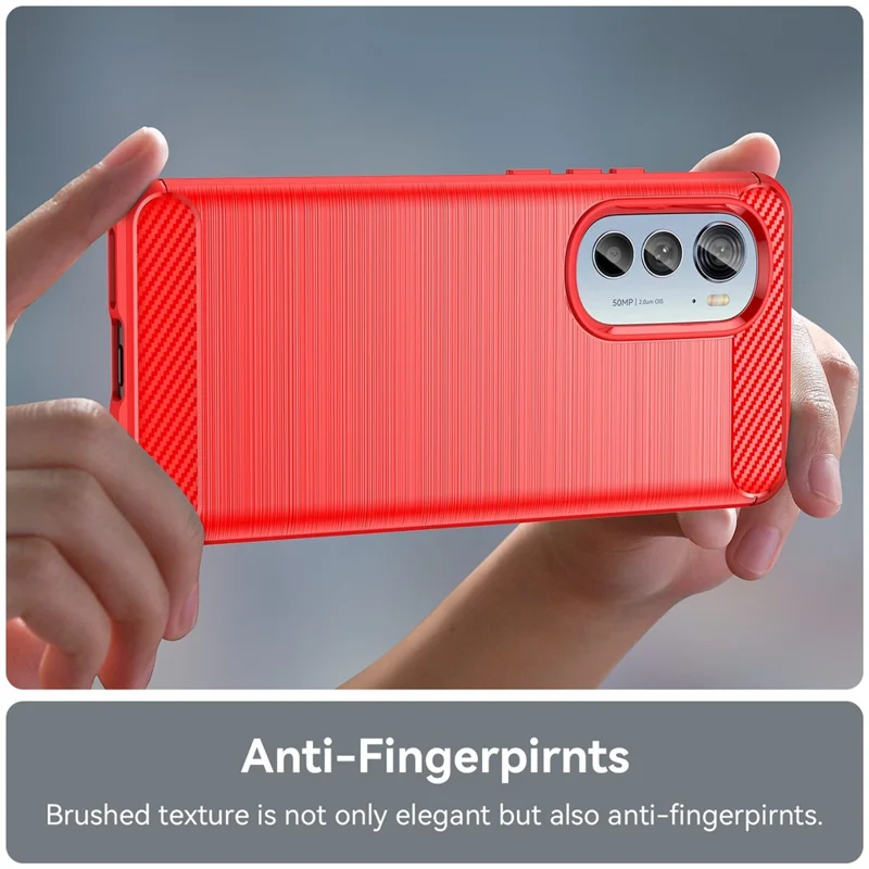 For Motorola Edge (2022) 5G Thickened Phone Case Brushed Carbon Fiber Texture Anti-scratch Back Cover - Red