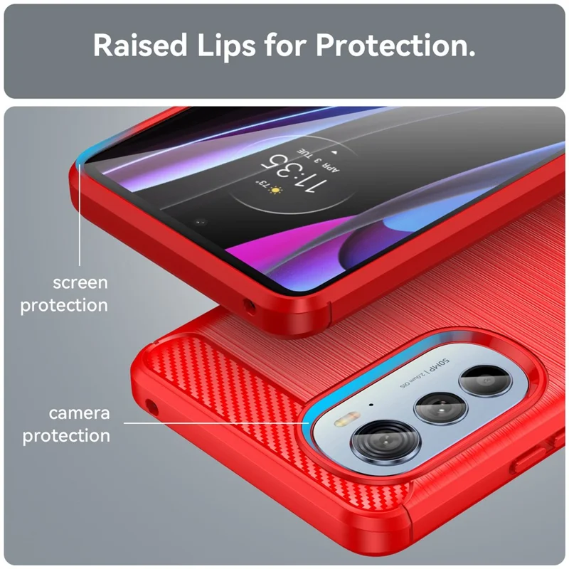 For Motorola Edge (2022) 5G Thickened Phone Case Brushed Carbon Fiber Texture Anti-scratch Back Cover - Red