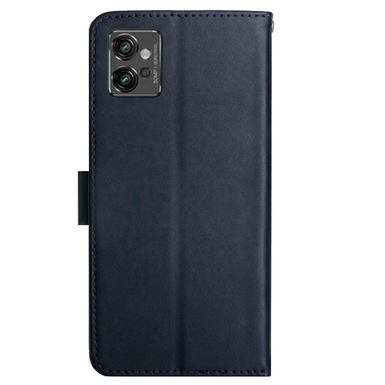 HT02 Shockproof Phone Case for Motorola Moto G32 4G, Nappa Texture Genuine Leather Magnetic Closure Stand Phone Cover - Blue