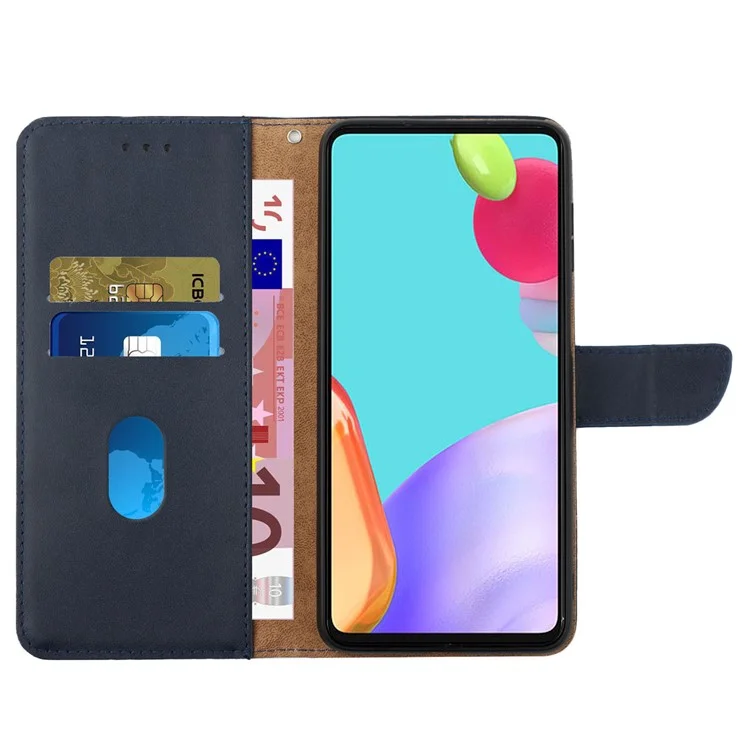 HT02 Shockproof Phone Case for Motorola Moto G32 4G, Nappa Texture Genuine Leather Magnetic Closure Stand Phone Cover - Blue
