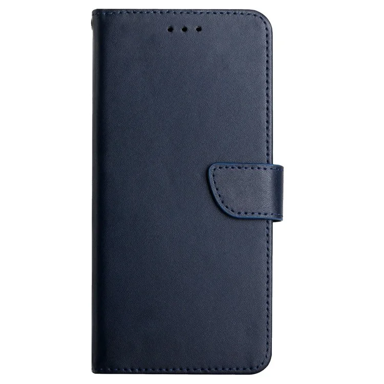 HT02 Shockproof Phone Case for Motorola Moto G32 4G, Nappa Texture Genuine Leather Magnetic Closure Stand Phone Cover - Blue