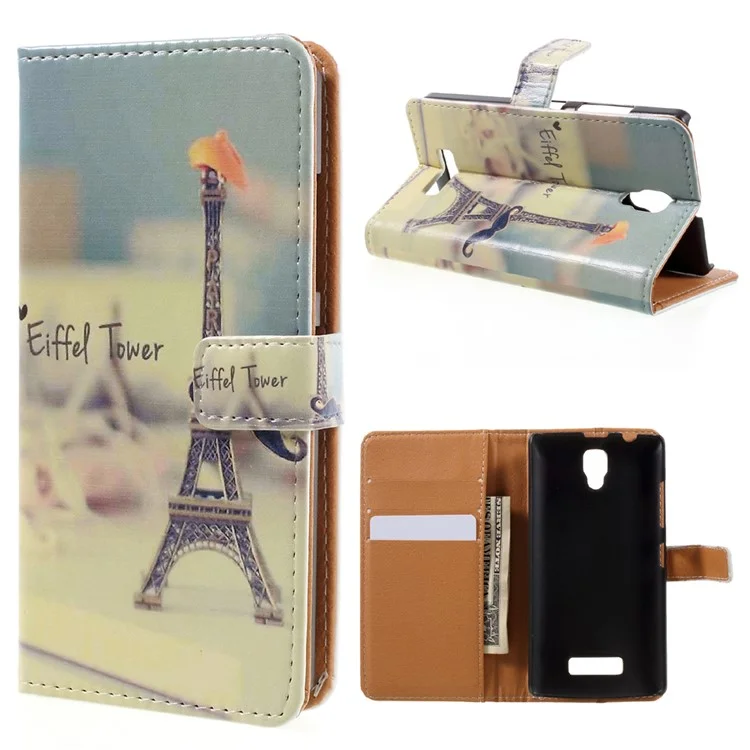 Pattern Printing Wallet Leather Case for Lenovo A2010 - Eiffel Tower and Mustache