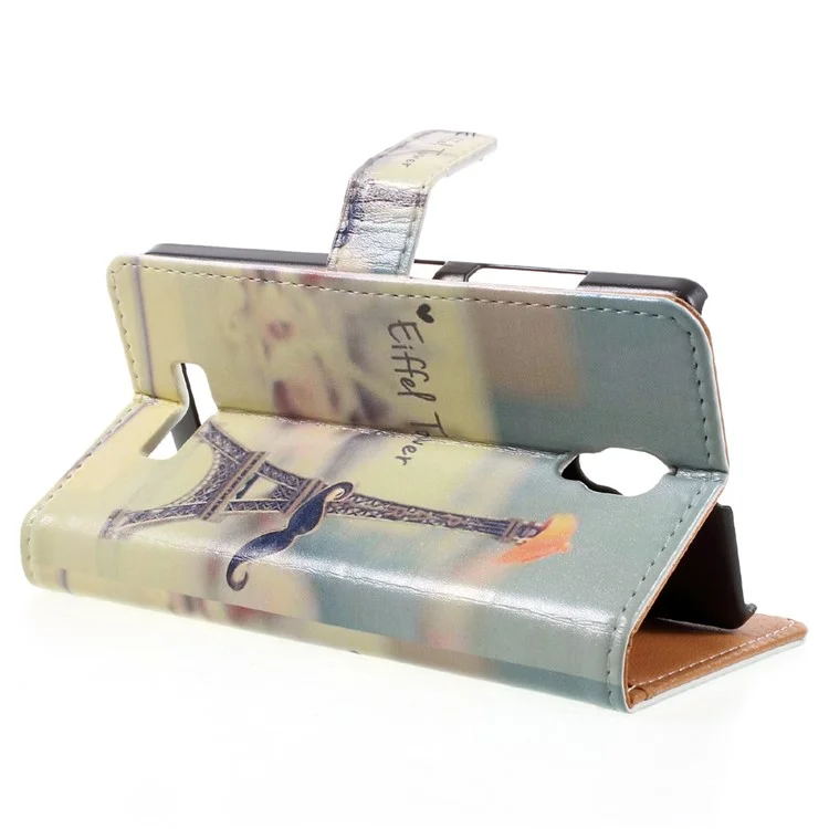 Pattern Printing Wallet Leather Case for Lenovo A2010 - Eiffel Tower and Mustache