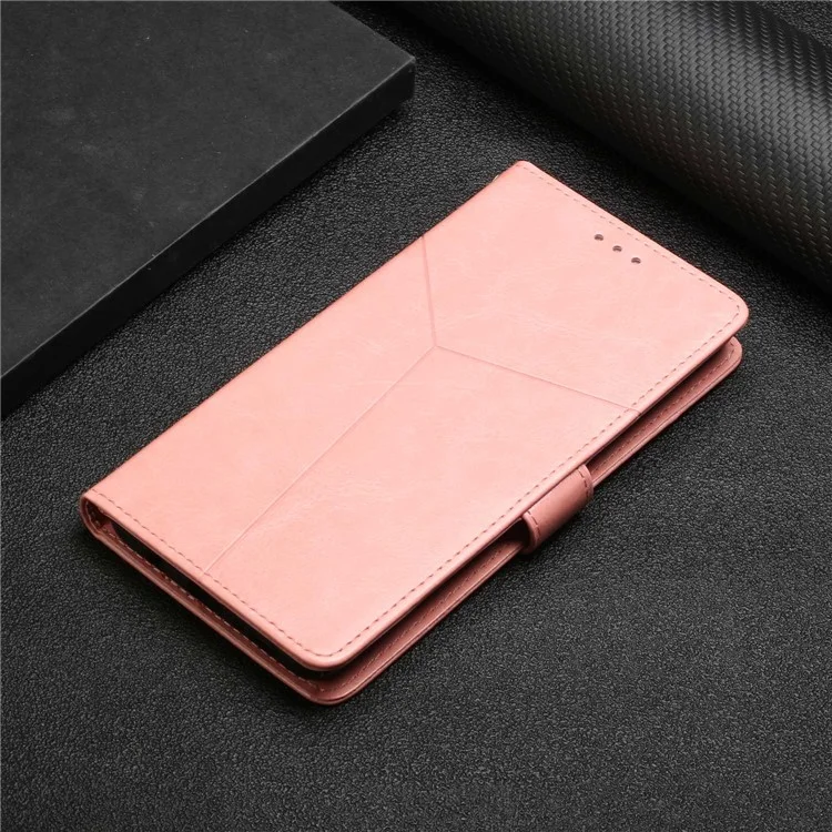 Shockproof Phone Case For Oppo A57 4G / A57s 4G / A57 (2022) 5G / A77 5G / 4G / Realme Narzo 50 5G, HT01 Wallet Stand Imprinted Y-Shaped Lines PU Leather Cover with Strap - Pink