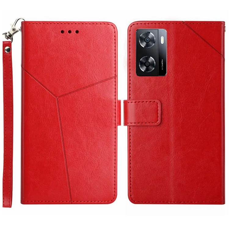 Custodia Per Telefono -shock Per Oppo A57 4G / A57 (2022) 5G / A77 5G / 4g / Realme Narzo 50 5G, HT01 Wallet Stand Impronta Linee a Forma di y PU Copertura PU Cittura - Rosso