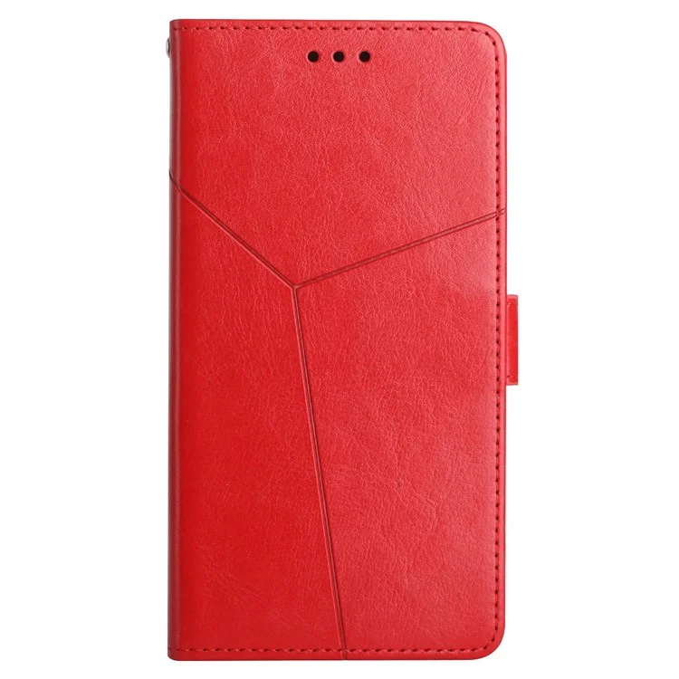 Custodia Per Telefono -shock Per Oppo A57 4G / A57 (2022) 5G / A77 5G / 4g / Realme Narzo 50 5G, HT01 Wallet Stand Impronta Linee a Forma di y PU Copertura PU Cittura - Rosso