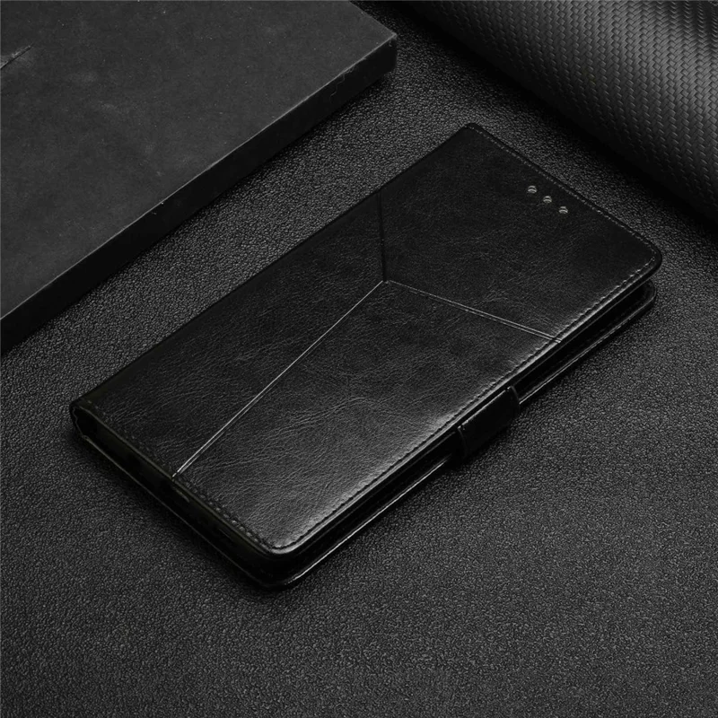Para Xiaomi Poco C40 4G HT01 Carteira Funcionalidade de Suporte Impresso Linhas em Forma de Y Capa de Telefone de Couro PU Anti-queda Capa com Tira - Preto