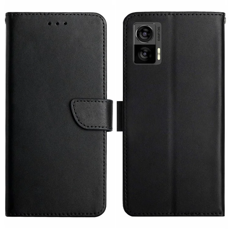 HT02 Per Motorola Edge 30 Neo 5G Nappa Texture Custodia Protettiva in Pelle Genuina Portafoglio Stand Protezione Totale Cover per Telefono - Nero