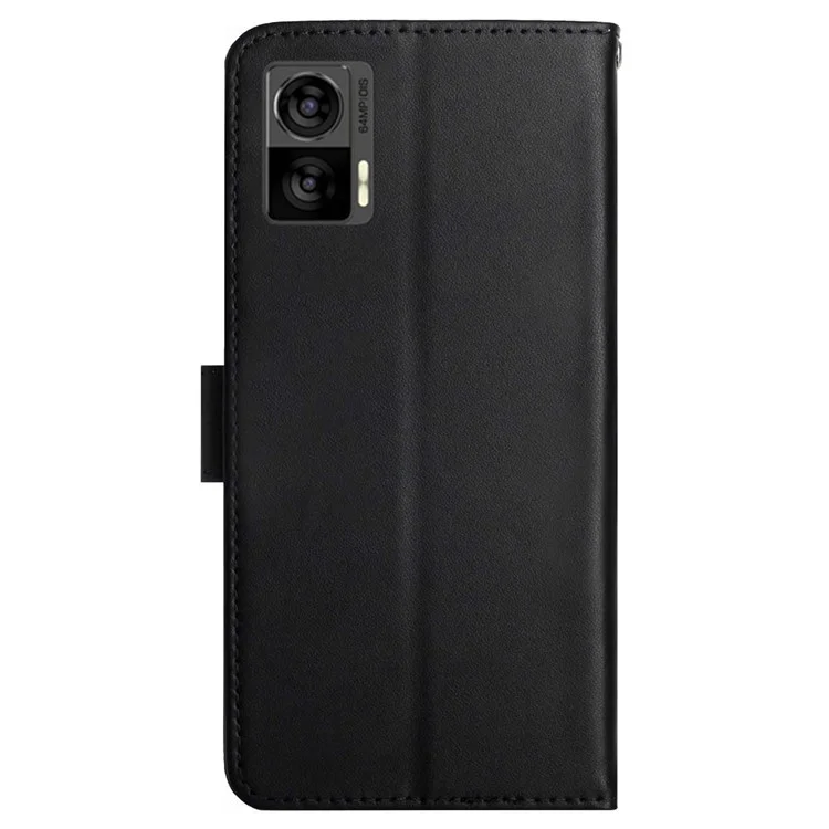 HT02 Per Motorola Edge 30 Neo 5G Nappa Texture Custodia Protettiva in Pelle Genuina Portafoglio Stand Protezione Totale Cover per Telefono - Nero