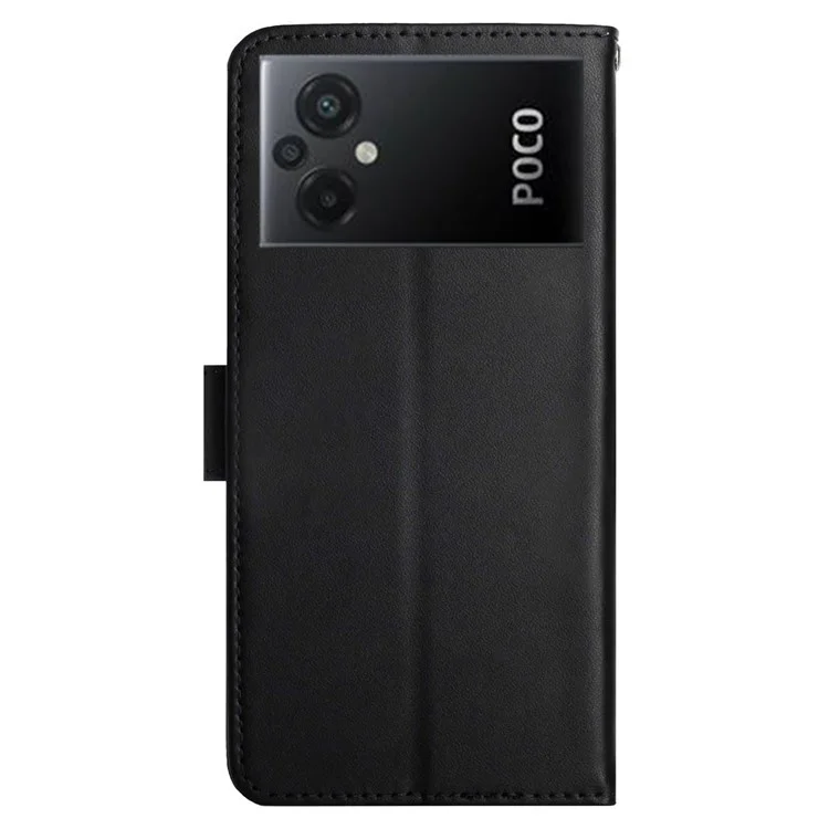 HT02 Per Xiaomi Poco M5 4G Solido Nappa Texture Texture Genuine Case di Protezione Portafoglio Copertina Telefonica - Nero