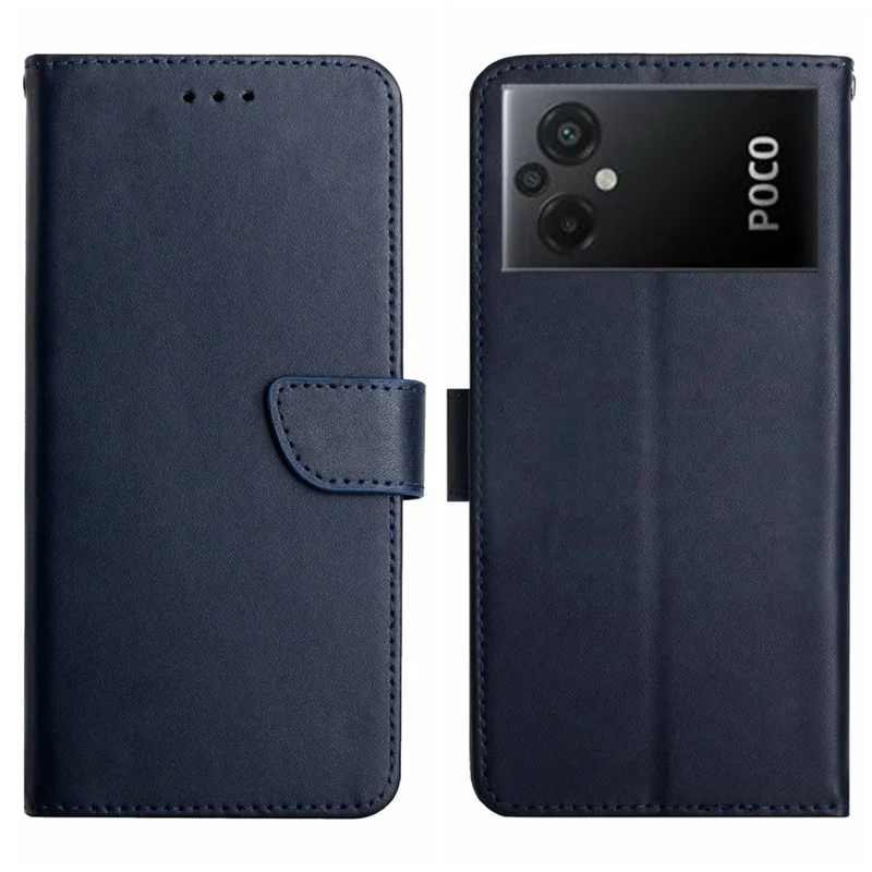HT02 till Xiaomi Poco M5 4G enfärgad skyddsfodral i äkta läder med Nappastruktur plånbok ställfodral - Blå