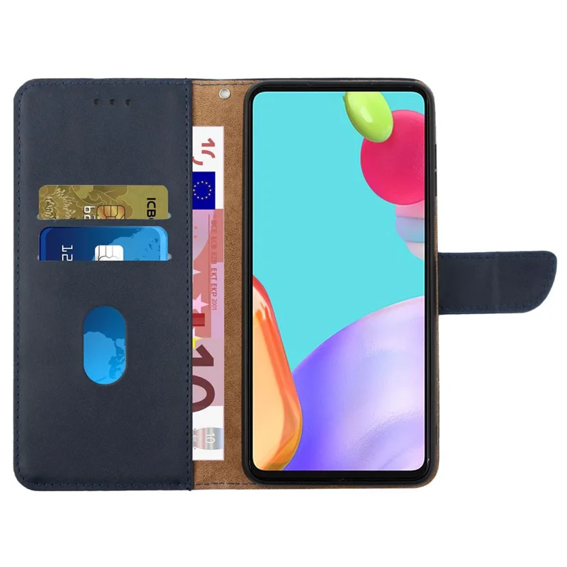 HT02 till Xiaomi Poco M5 4G enfärgad skyddsfodral i äkta läder med Nappastruktur plånbok ställfodral - Blå