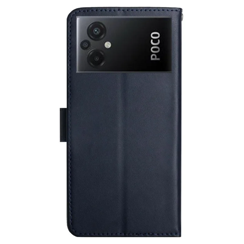 HT02 till Xiaomi Poco M5 4G enfärgad skyddsfodral i äkta läder med Nappastruktur plånbok ställfodral - Blå