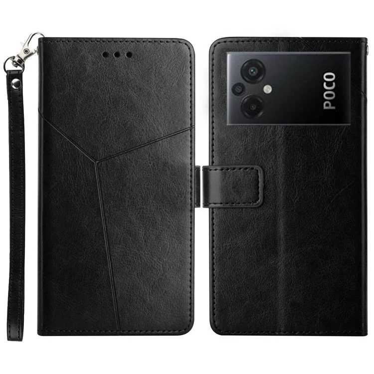 HT01 Per Xiaomi Poco M5 4G Full Protection PU Custodia Per Telefono in Pelle PU Impronta a Forma di Preda al Portafoglio - Nero