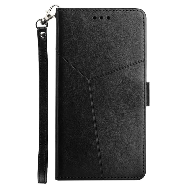 HT01 Pour Xiaomi Poco M5s 4G Lignes en Forme de y Imprimées Portefeuille Couverce de Souple Magnétique PU Cuir de Téléphone - le Noir