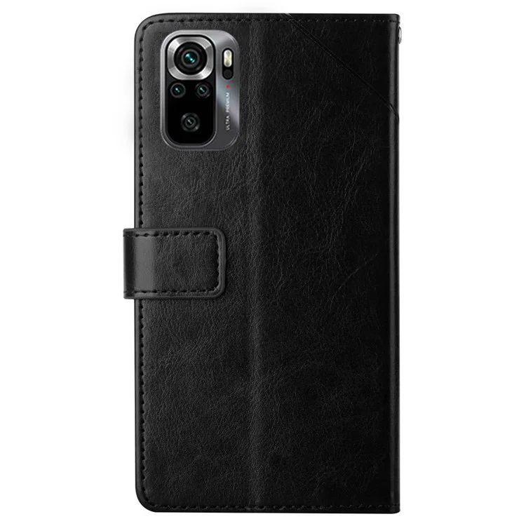 HT01 Pour Xiaomi Poco M5s 4G Lignes en Forme de y Imprimées Portefeuille Couverce de Souple Magnétique PU Cuir de Téléphone - le Noir