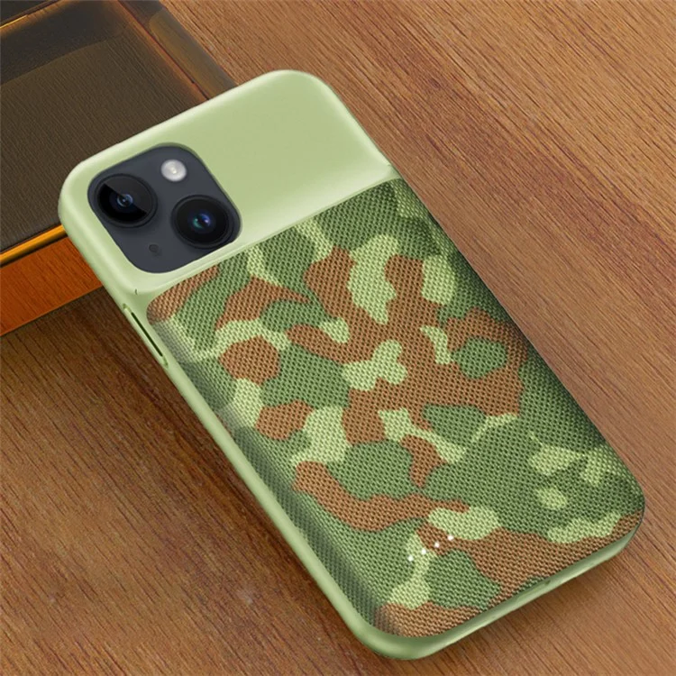 For iPhone 14 Plus Oxford Cloth Surface 6800mAh Rechargeable Extended Battery Mobile Phone Charger Back Case - Camouflage