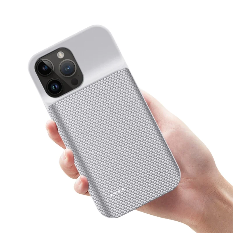 For iPhone 14 Pro 6800mAh Rechargeable Extended Battery Power Bank Oxford Cloth Surface Phone Charger Back Case - Silver