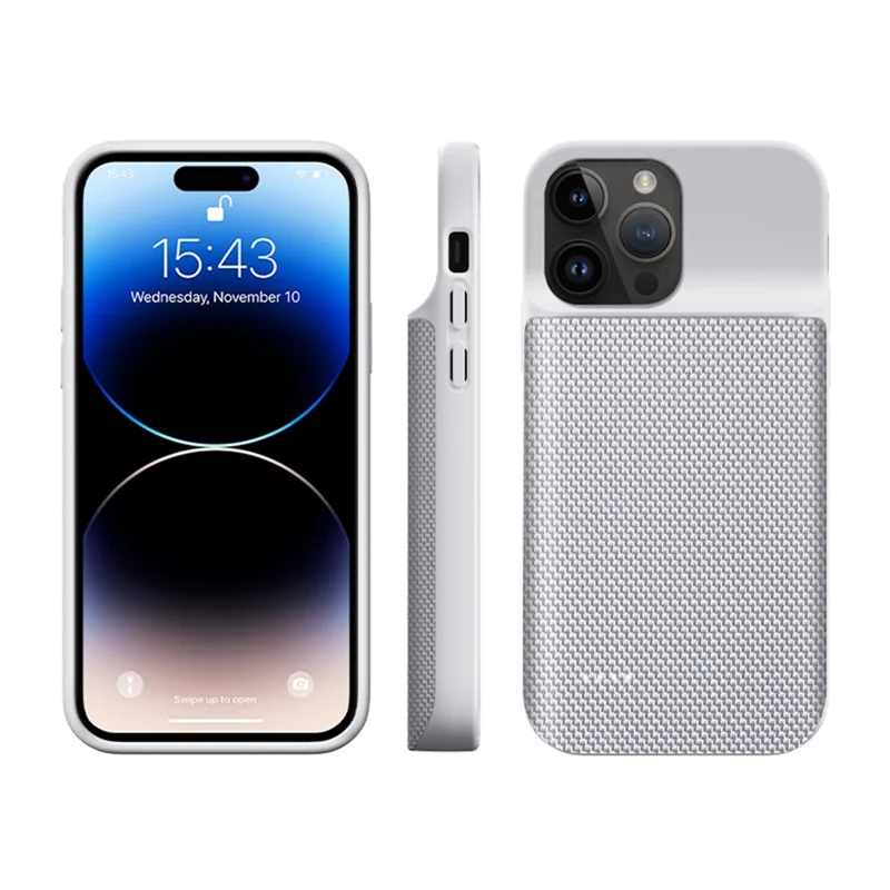 For iPhone 14 Pro 6800mAh Rechargeable Extended Battery Power Bank Oxford Cloth Surface Phone Charger Back Case - Silver