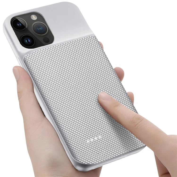 Для iPhone 14 Pro Max 6800мАч перезаряжаемый расширенный аккумулятор Oxford Cloth Surface Phone Charger Back Case - Silver