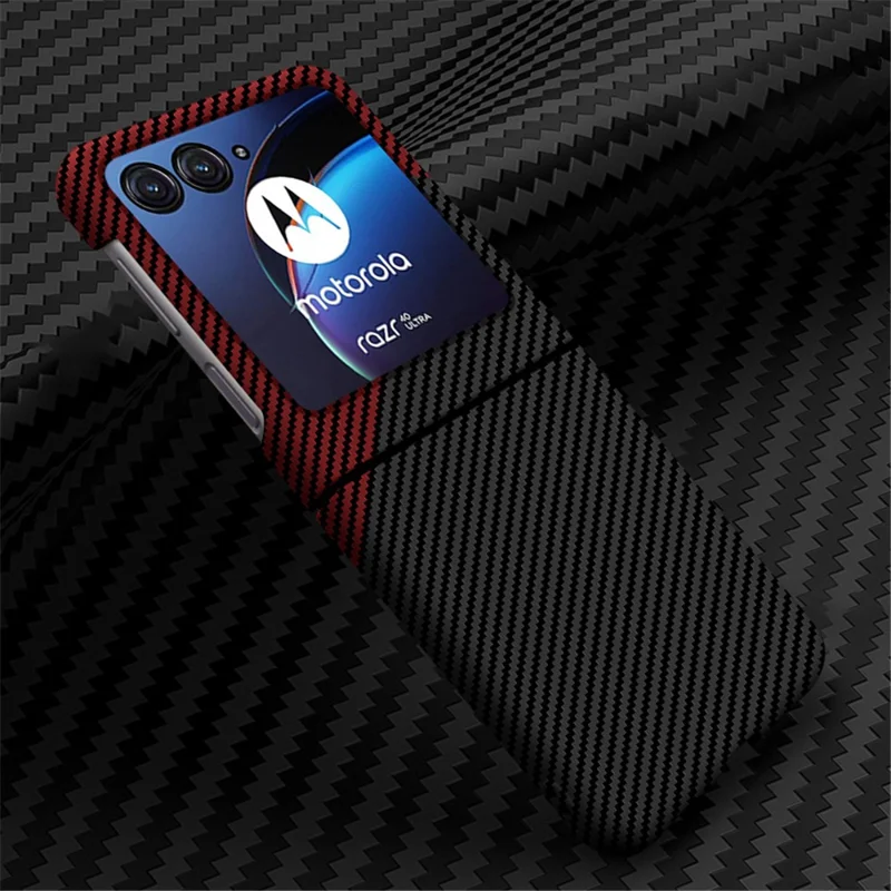 For Motorola Razr 40 Ultra 5G Carbon Fiber Texture Phone Case Anti-drop PC Phone Cover - Black+Red