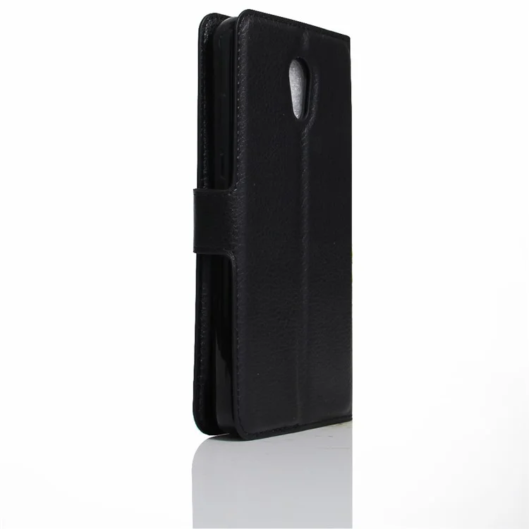 Litchi Skin Leather Wallet Stand Case for Lenovo P2 - Black