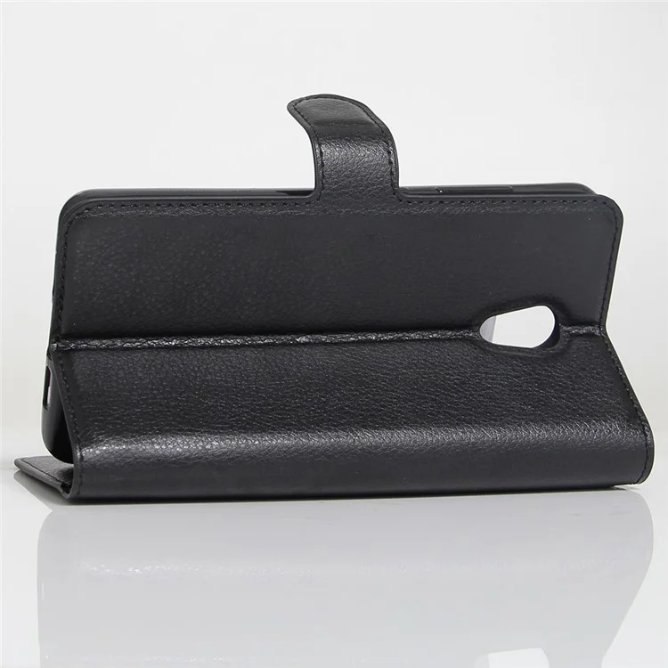 Litchi Skin Leather Wallet Stand Case for Lenovo P2 - Black