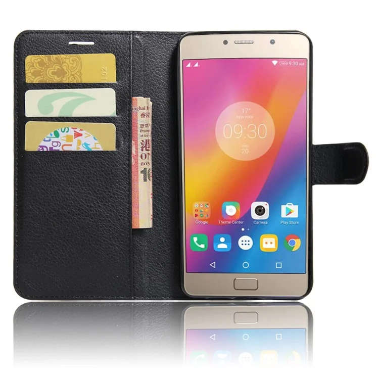 Litchi Skin Leather Wallet Stand Case for Lenovo P2 - Black