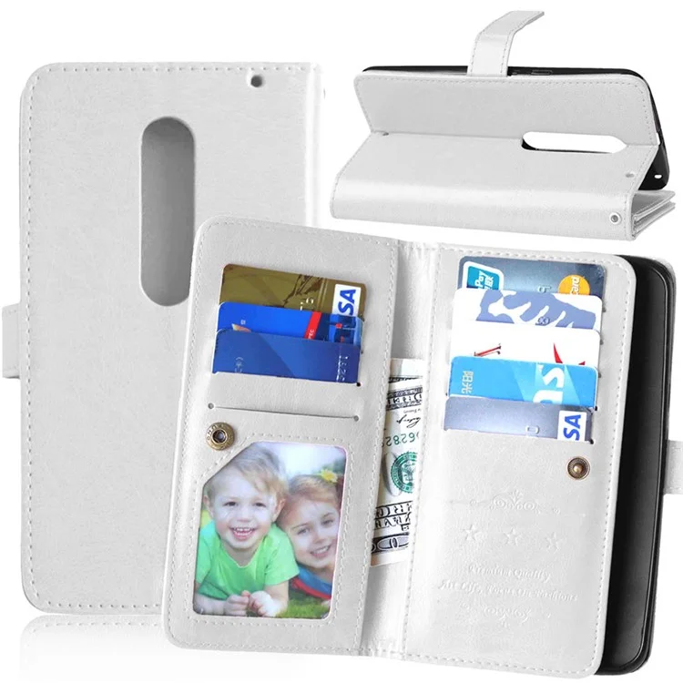 For Motorola Moto X Style Crazy Horse 9 Card Slots Wallet Leather Flip Cover - White