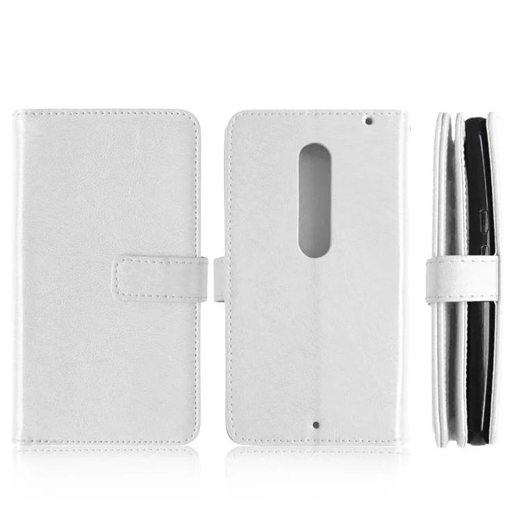 For Motorola Moto X Style Crazy Horse 9 Card Slots Wallet Leather Flip Cover - White