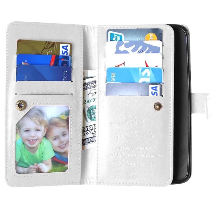 For Motorola Moto X Style Crazy Horse 9 Card Slots Wallet Leather Flip Cover - White