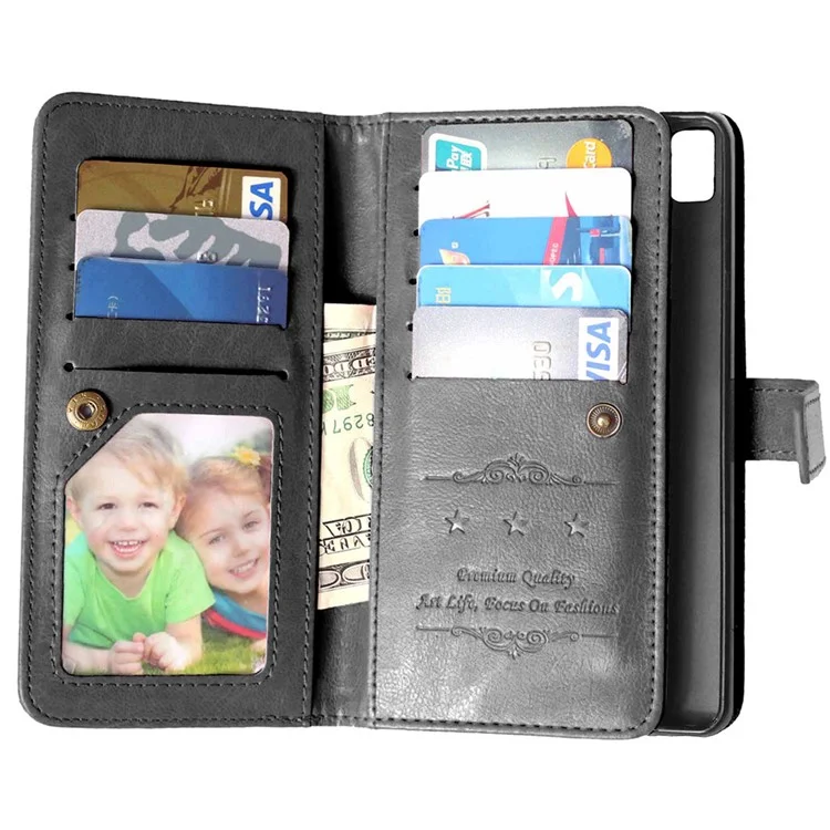 Crazy Horse 9 Card Slots Leather Wallet Case for Lenovo A7000 / A7000 Plus/ K3 Note - Black