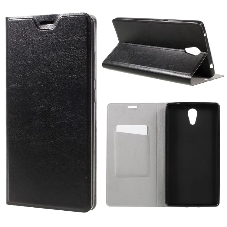 Crazy Horse Leather Mobile Phone Case for Lenovo Phab2 - Black