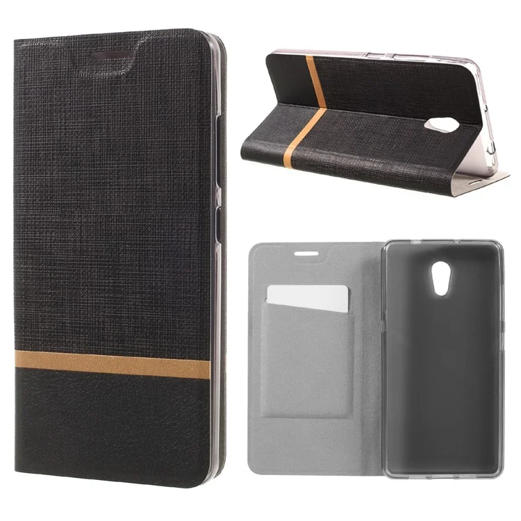 Contrast Color Cross Texture Leather Phone Case for Lenovo P2 Built-in Steel Sheet - Black