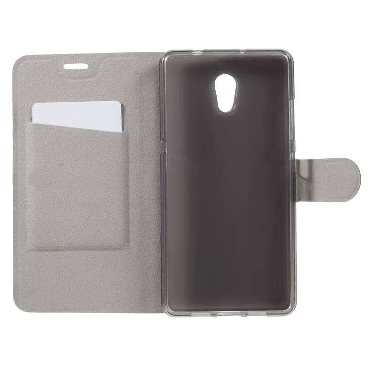 Crazy Horse Leather Card Slot Phone Casing for Lenovo P2 with Steel Sheet - Black