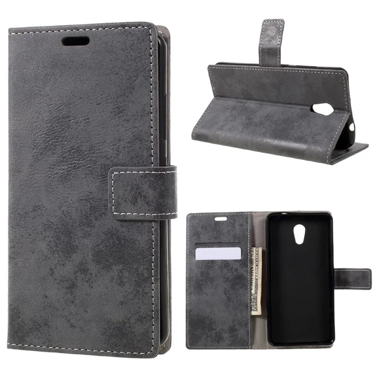 Vintage Wallet Leather Cell Phone Case for Lenovo P2 - Grey