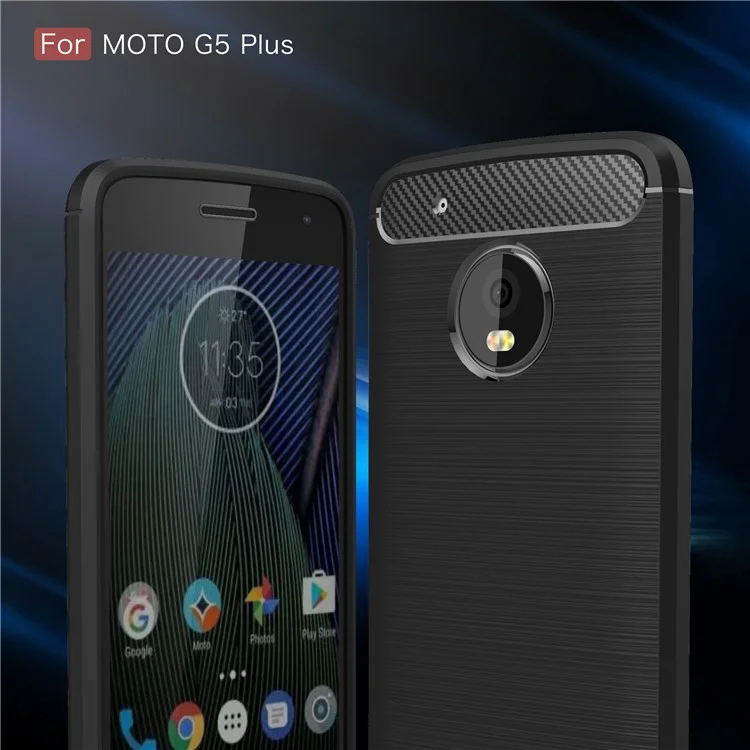 Brushed TPU Carbon Fiber Phone Case for Motorola Moto G5 Plus - Black
