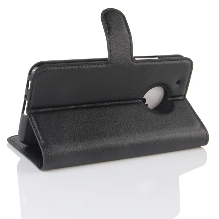 Litchi Skin Leather Wallet Case for Motorola Moto G5 Plus - Black