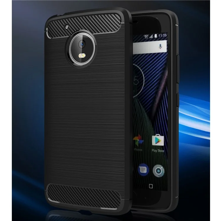 Brushed TPU Carbon Fiber Drop-proof Phone Case for Motorola Moto G5 - Black