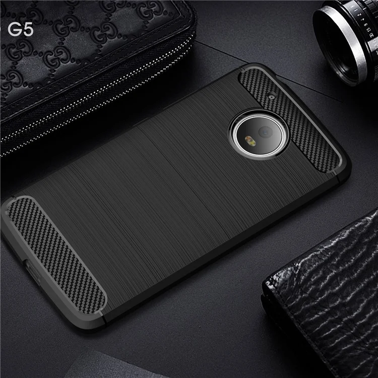 Brushed TPU Carbon Fiber Drop-proof Phone Case for Motorola Moto G5 - Black
