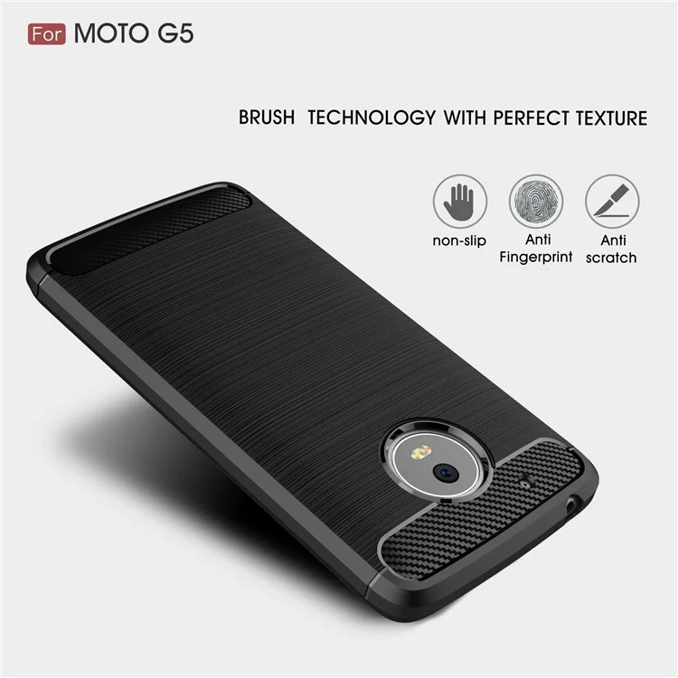Brushed TPU Carbon Fiber Drop-proof Phone Case for Motorola Moto G5 - Black