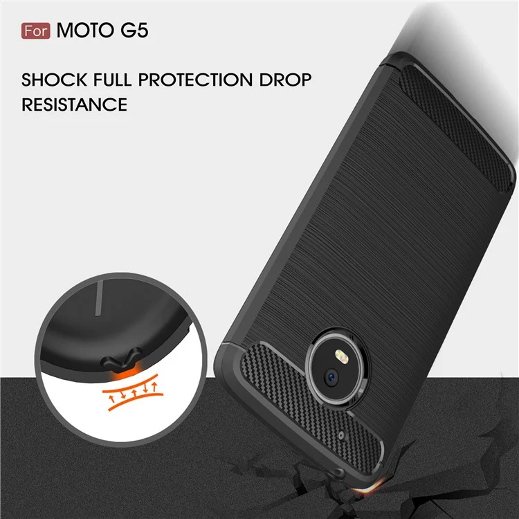Brushed TPU Carbon Fiber Drop-proof Phone Case for Motorola Moto G5 - Black