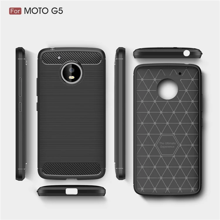 Brushed TPU Carbon Fiber Drop-proof Phone Case for Motorola Moto G5 - Black