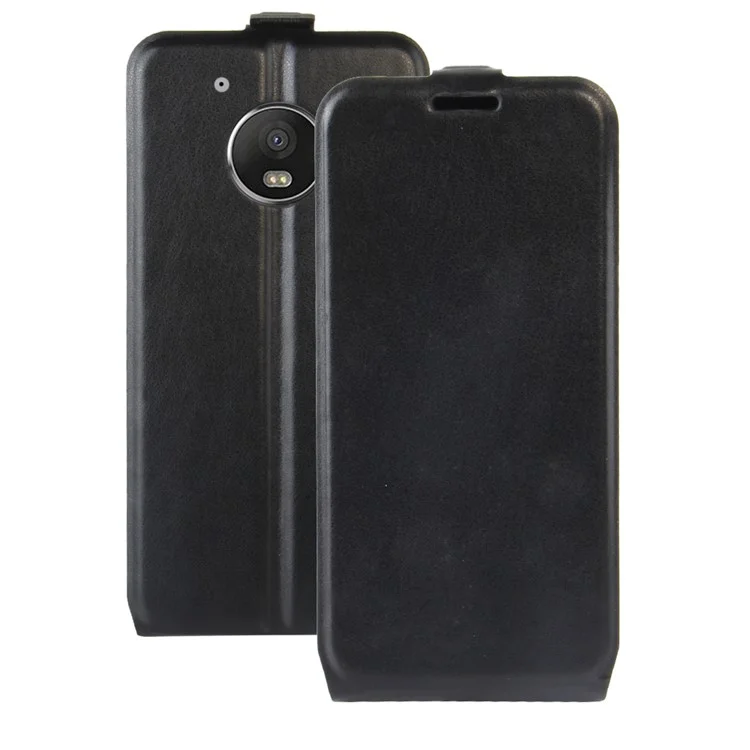 Vertical Flip Crazy Horse Leather Case with ID/Photo Slot for Motorola Moto G5 - Black