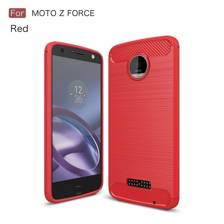 Carbon Fibre Brushed TPU Back Case for Motorola Moto Z Force - Red