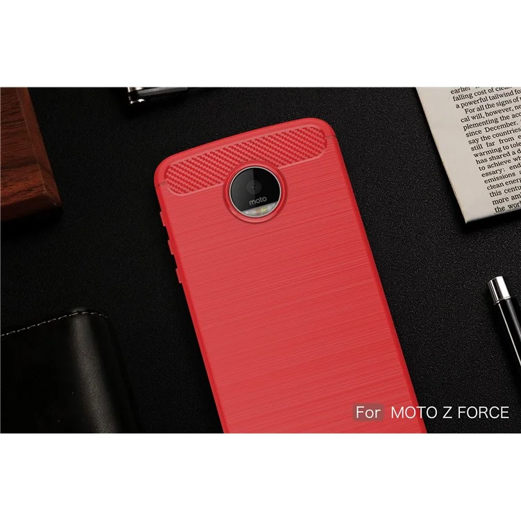 Carbon Fibre Brushed TPU Back Case for Motorola Moto Z Force - Red