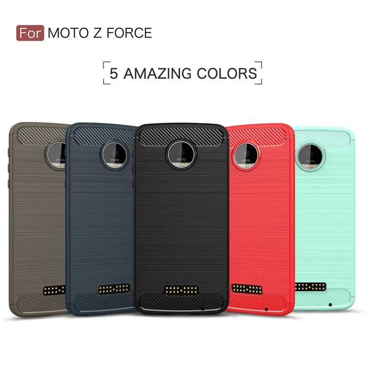 Carbon Fibre Brushed TPU Back Case for Motorola Moto Z Force - Red