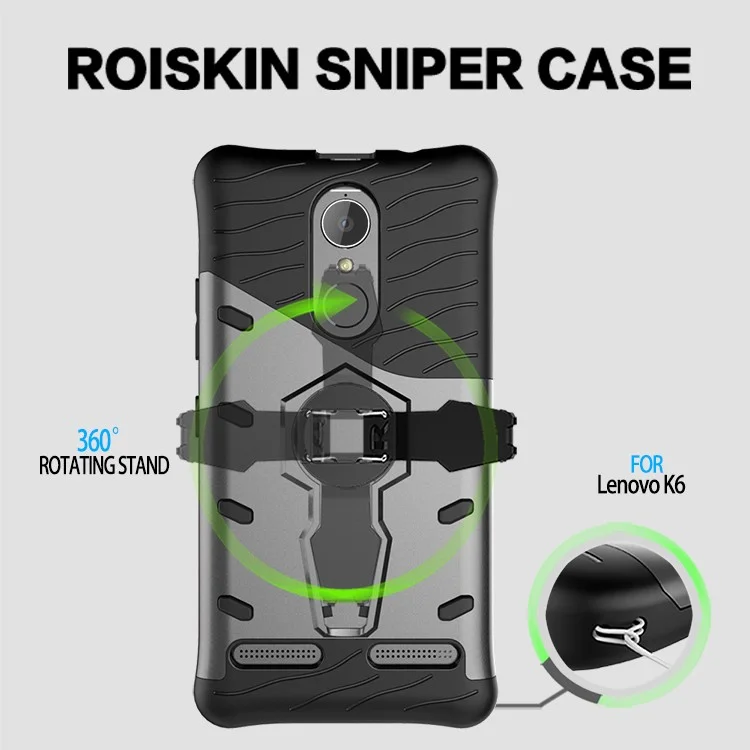 360-Degree Rotary Kickstand Armor PC + TPU Mobile Case for Lenovo K6 / K6 Power - Grey
